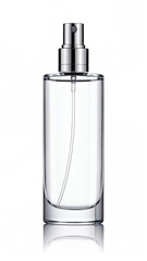 Naklejka premium Clear glass rectangular perfume atomizer bottle featuring a sleek silver chrome spray pump mechanism and internal dipping tube&nbsp;&nbsp;