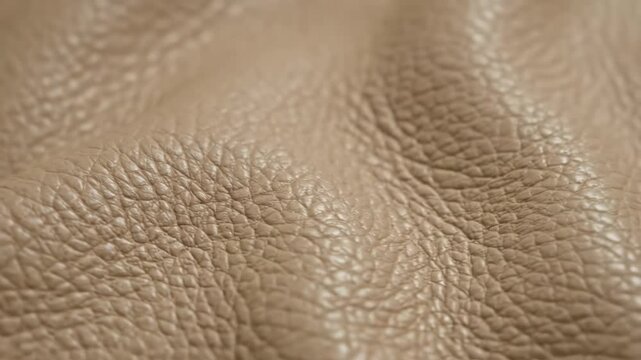 Macro texture of beige pebble grain leather with natural wrinkles and surface detail