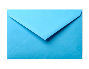 Closed vibrant cyan blue paper envelope shown clearly from above representing correspondence mail delivery communication or invitation ready to be opened&nbsp;&nbsp;