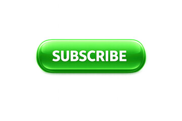 Green glossy subscribe button with transparent background, user interface element for video channels and online content calls to action