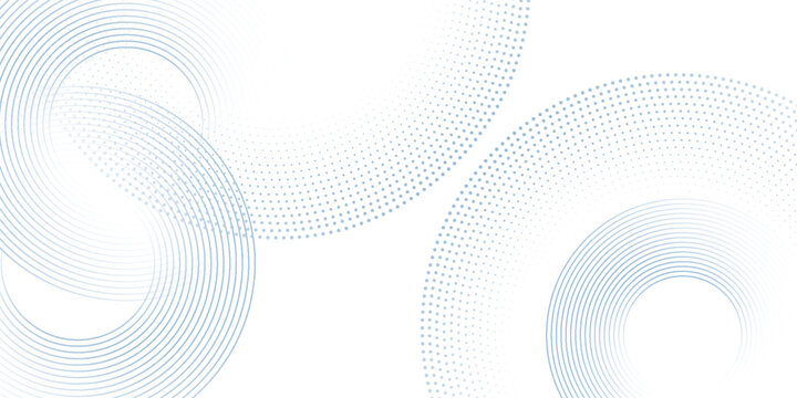 Abstract white background with blue dot circle rings. blue circle lines pattern. Futuristic technology concept.
