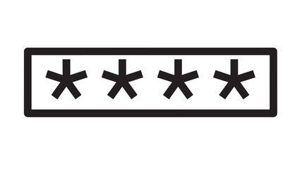 Fototapeta premium Password field icon with hidden characters shown as asterisks inside a rounded rectangle, simple black outline symbol for login, security, privacy and authentication UI