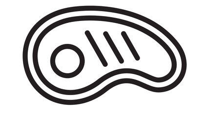 Meat steak icon in bold outline style, isolated on white background, simple butcher cut symbol for food packaging, restaurant menus, recipes, and grocery labels