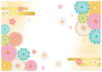 花の和柄と和紙背景