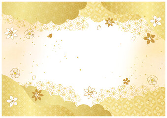 花の和柄と和紙背景