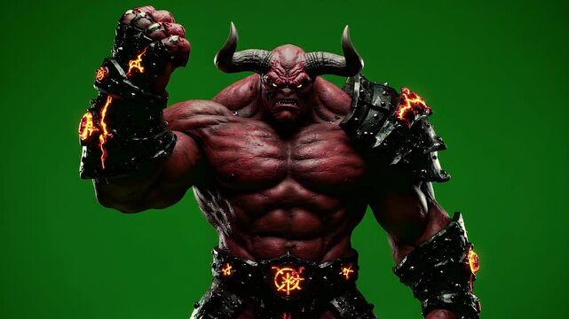 Massive Underworld Warrior with Glowing Volcanic Plating Isolated on Green Screen
