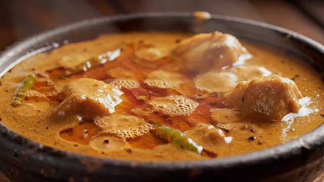 Close up of cooked dish in a dark ceramic bowl
