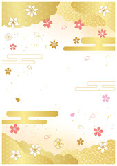 花の和柄と和紙背景