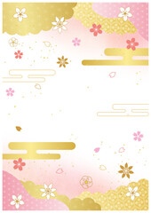 花の和柄と和紙背景