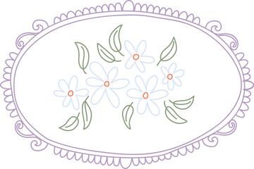 Flower Bouquet In Ornate Frame Line Art
