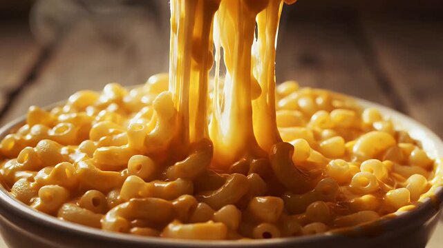 Close up of macaroni and cheese with a fork studio shot