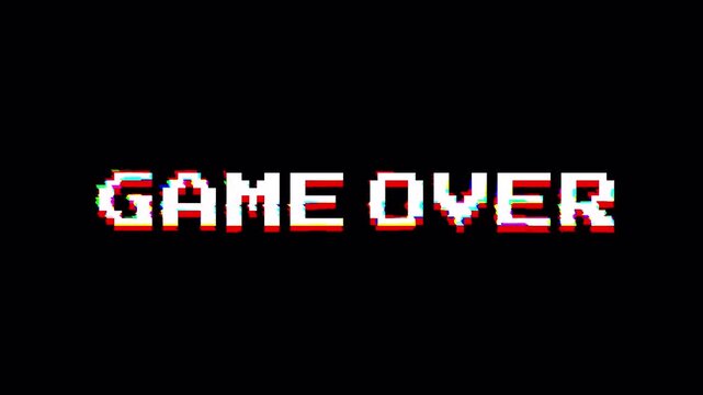 Dynamic Game Over 8 Bit Glitch Text Effect Motion Graphic Loop 4k video animation seamless loop
