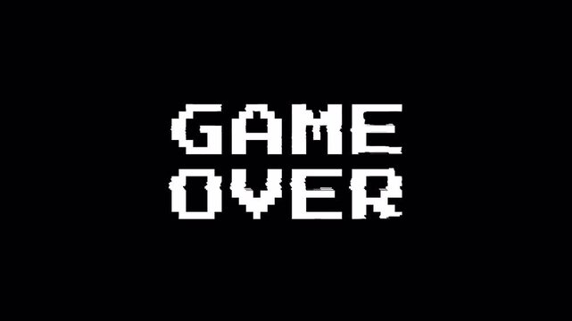 8 Bit Game Over Pixel Glitch Text with Retro Distortion Effect 4k video animation seamless loop