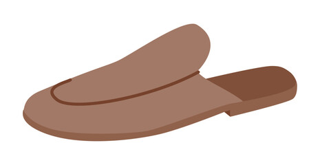 Brown mule slipper shoe women flat. Open back house sandal for casual autumn outfit warm wardrobe. Technical fashion illustration CAD mockup smooth vector man unisex isolated trendy style. © Vectoressa
