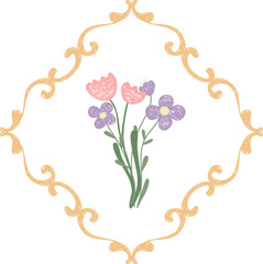 Flower Bouquet In Ornate Frame