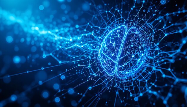 An abstract representation of a human brain silhouette constructed from digital nodes and lines, with a flowing stream of blue data points entering or leaving the mind, symbolizing data ingestion, 