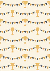 Trophy Pattern With Party Pennant Seamless Background