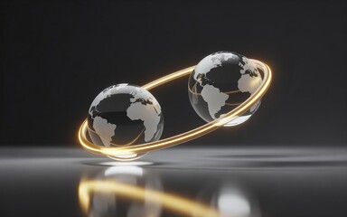 Ultra-Premium Global Connection Concept &ndash; Floating Glass Globes Linked by Luminous Energy Lines