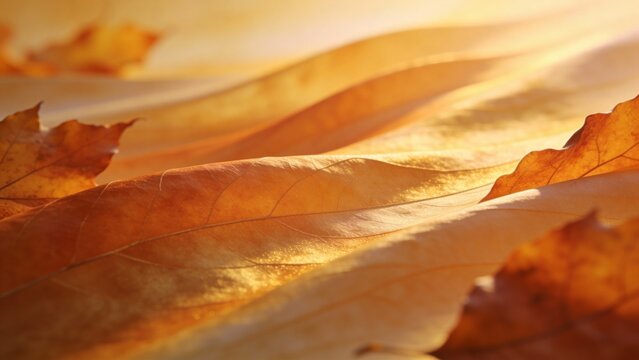 Subdued abstract wave soft colour of autumn leaves in muted oranges and golds, flowing diagonal comp