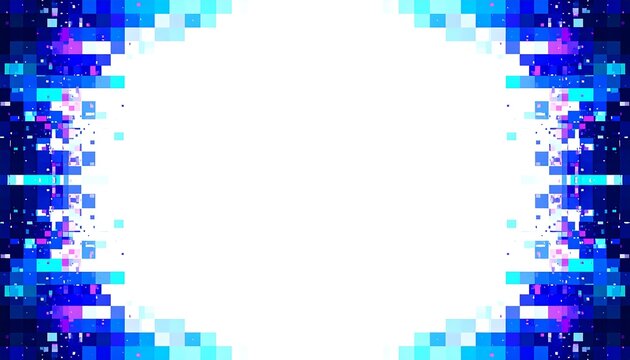 Symmetrical pixelated blue and white border framing a blank white center space