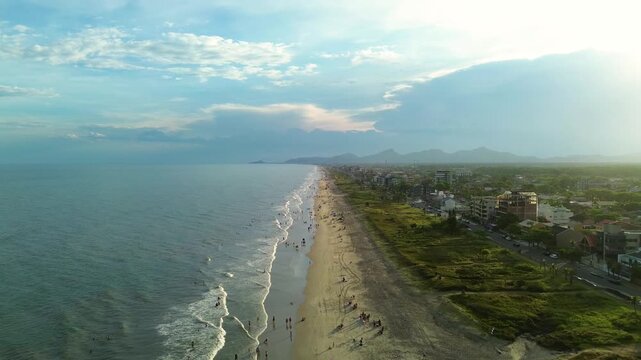 Aerial view of the beach and city in Matinhos, Brazil
