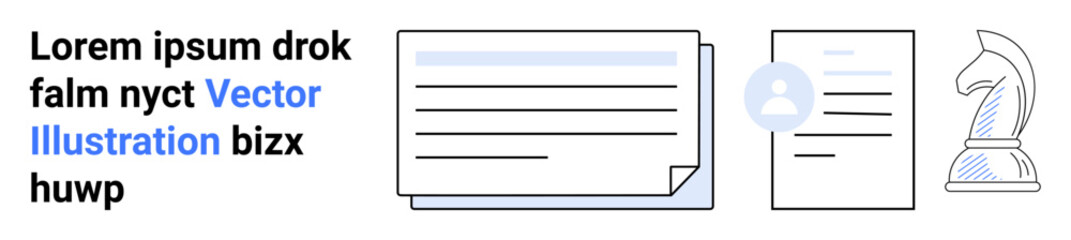 Obraz premium Business strategy, decision-making, documentation, planning, work processes, organization. A chess piece, documents and user icon strategic planning. Business strategy and documentation concepts