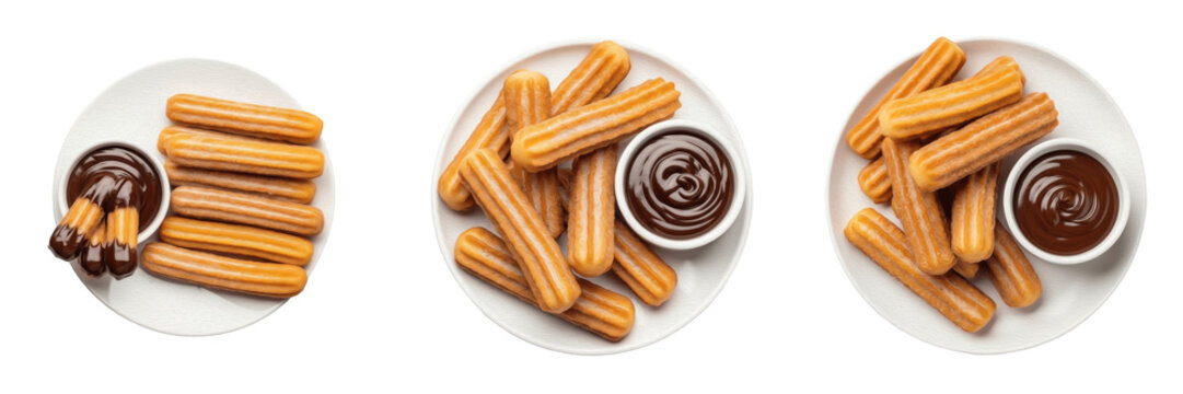 Churros isolated on white background, Spanish churros, シュロス, fried dough pastry, cinnamon sugar churros, dessert snack, sweet snack, party treat, bakery snack, crispy churros