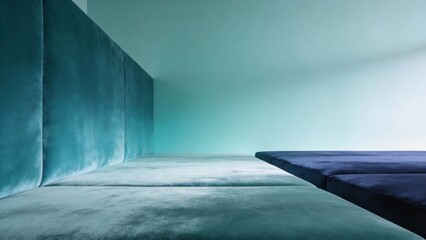 Cool mint to navy gradient velvet texture, seamless expansive view, diffused cool lighting, sophisti