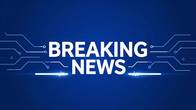 Clean and modern Breaking News intro animation featuring white bold text, glowing circuit-style digital lines, and a smooth blue technological background.
