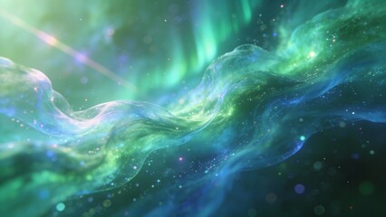 Aurora galaxy soft background blend greens and blues, flowing gas clouds, bioluminescent soft lighti