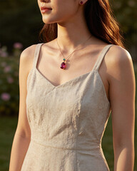 Radiant Ruby Pendant in Natural Golden Hour Light
