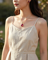 Radiant Ruby Pendant in Natural Golden Hour Light