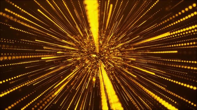 Big Data Analytics Dashboard Fragmenting into Warm Amber Gold Metric Particle Stream - Abstract