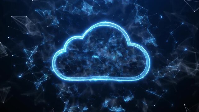 Global Cloud Network Nodes Pulsing and Fragmenting into Electric Blue Connection Line - Digital Technology Visualization