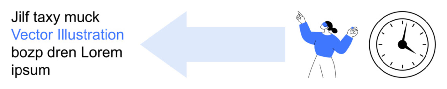 Time management, productivity, business planning, workplace routine, goal setting, efficiency. A person gesturing to a clock with an arrow pointing left. Time management and productivity concept
