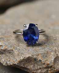 Sustainable Blue Sapphire Ring on Sandstone Texture