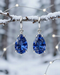 Christmas Sapphire Earrings in Frozen Winter Concept