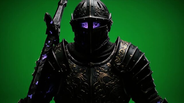 Menacing Fantasy Overlord with Glowing Purple Eyes Chroma Key Video.
