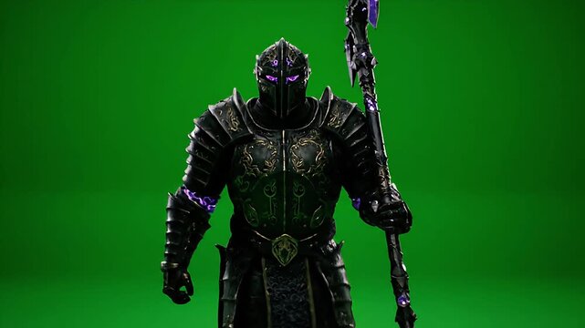 Menacing Fantasy Overlord with Glowing Purple Eyes Chroma Key Video.
