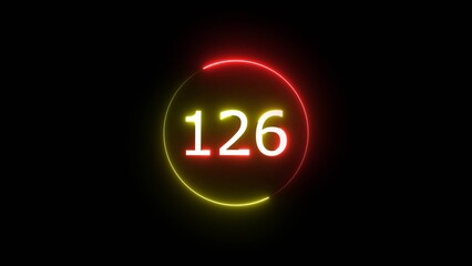 Neon Glowing counting number illustration on black background.  Neon counting timer text number. 