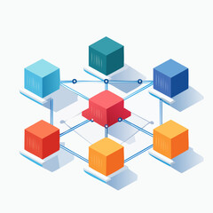 Obraz premium Isometric blockchain network with interconnected data blocks.