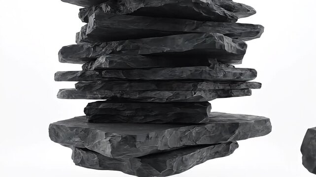 Dark stone sculptures set on white background present zen like serenity and balanced composition
