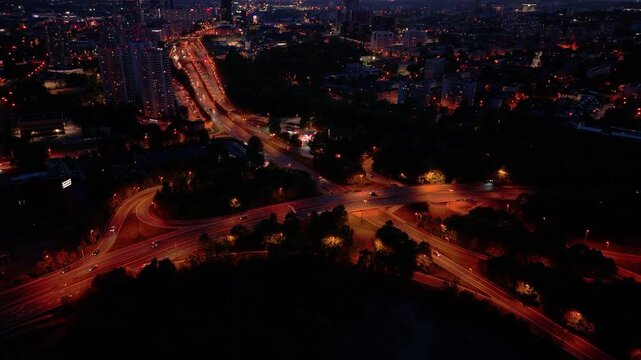 City lights of Katowice shining at night from a high view point