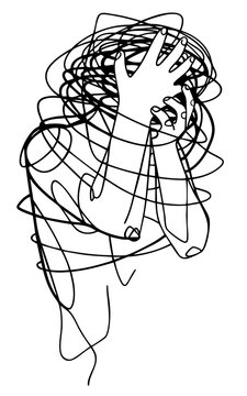 Mental Breakdown with Tangled Thoughts, Person Consumed by Overthinking and Inner Chaos