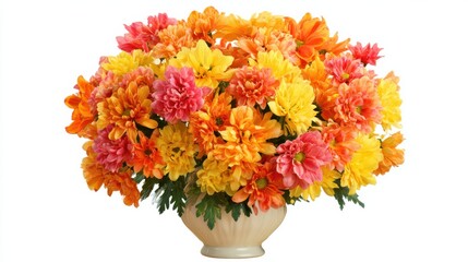 Colorful chrysanthemums arranged in ceramic vase highlight decorative floral beauty.