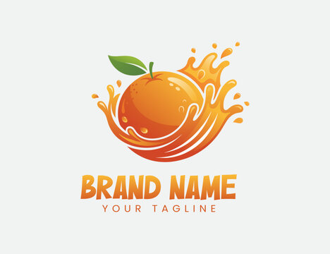 orange juice illustration logo with juice splash design