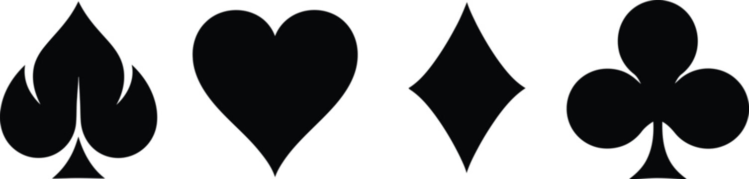 a simple illustration depicting the four suits of a standard deck of playing cards spades hearts diamonds and clubs in black