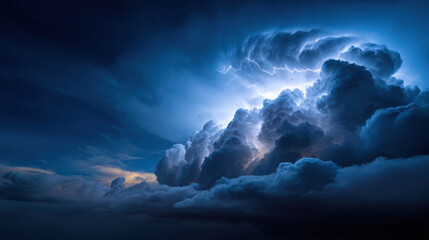 Obraz premium Dramatic Lightning Bolts Illuminating Dark Storm Clouds at Dusk