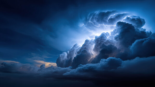 Dramatic Lightning Bolts Illuminating Dark Storm Clouds at Dusk