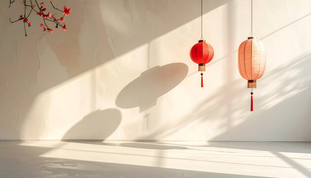 Red and Pink Chinese Lanterns Hanging.
